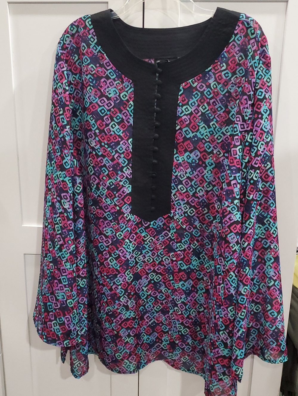 Maggie Barnes Multicolor Geometric Tunic with Black Trim